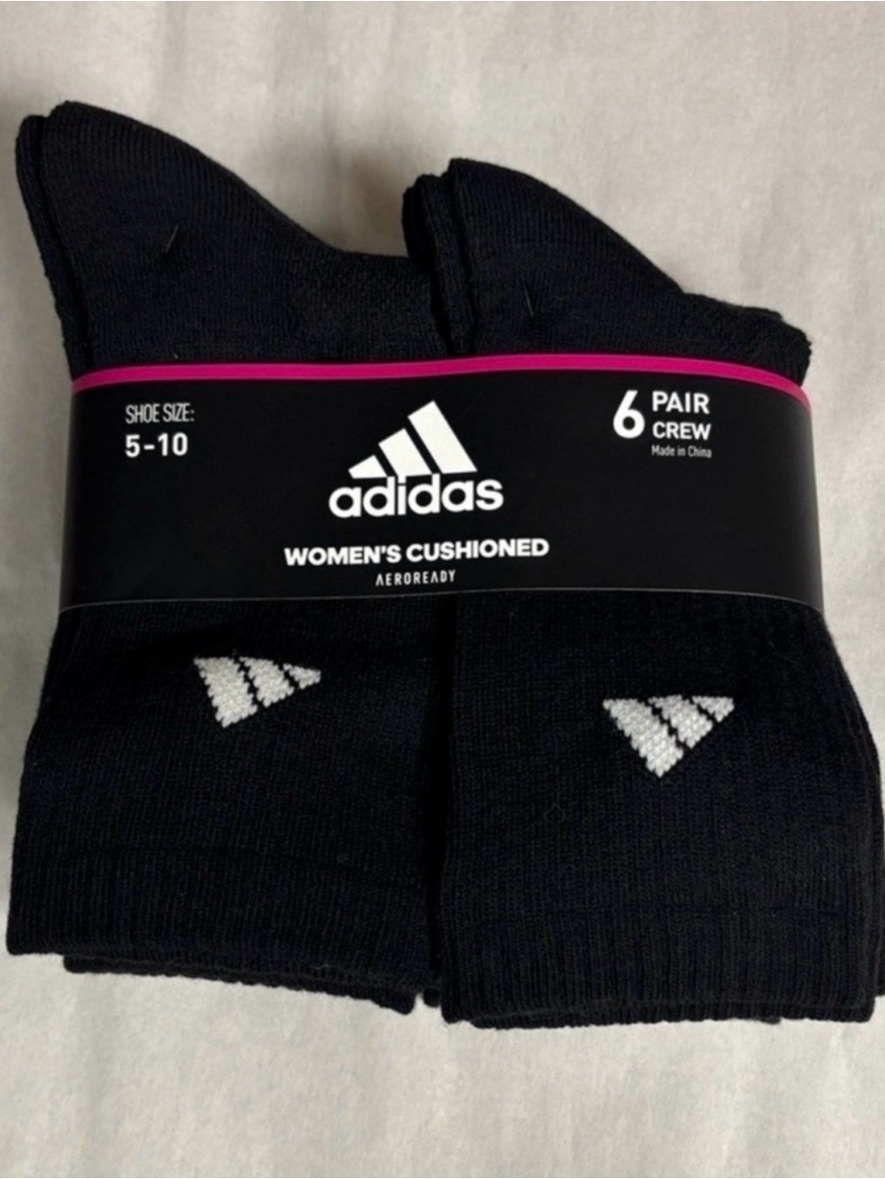 New Adidas Socks Women’s 6 Pair Black Cushioned Aeroready Crew Casual Activewear